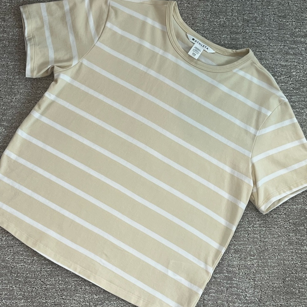 Athleta Winona Dune Striped Short  Sleeve Essential Tee Sz XXS - Picture 2 of 9